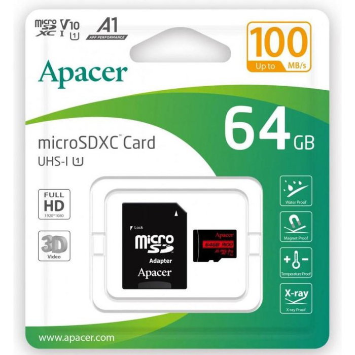 Apacer Tarjeta de memoria 64GB XC UHS-I con adaptador Clase 10 Apacer Tarjeta de memoria 64GB XC UHS-I con adaptador Clase 10